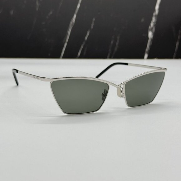 NEW SL637 002 SAINT LAURENT  SUNGLASSES WOMEN SILVER CAT EYE EYEWEAR SL 637 002 - Picture 5 of 12